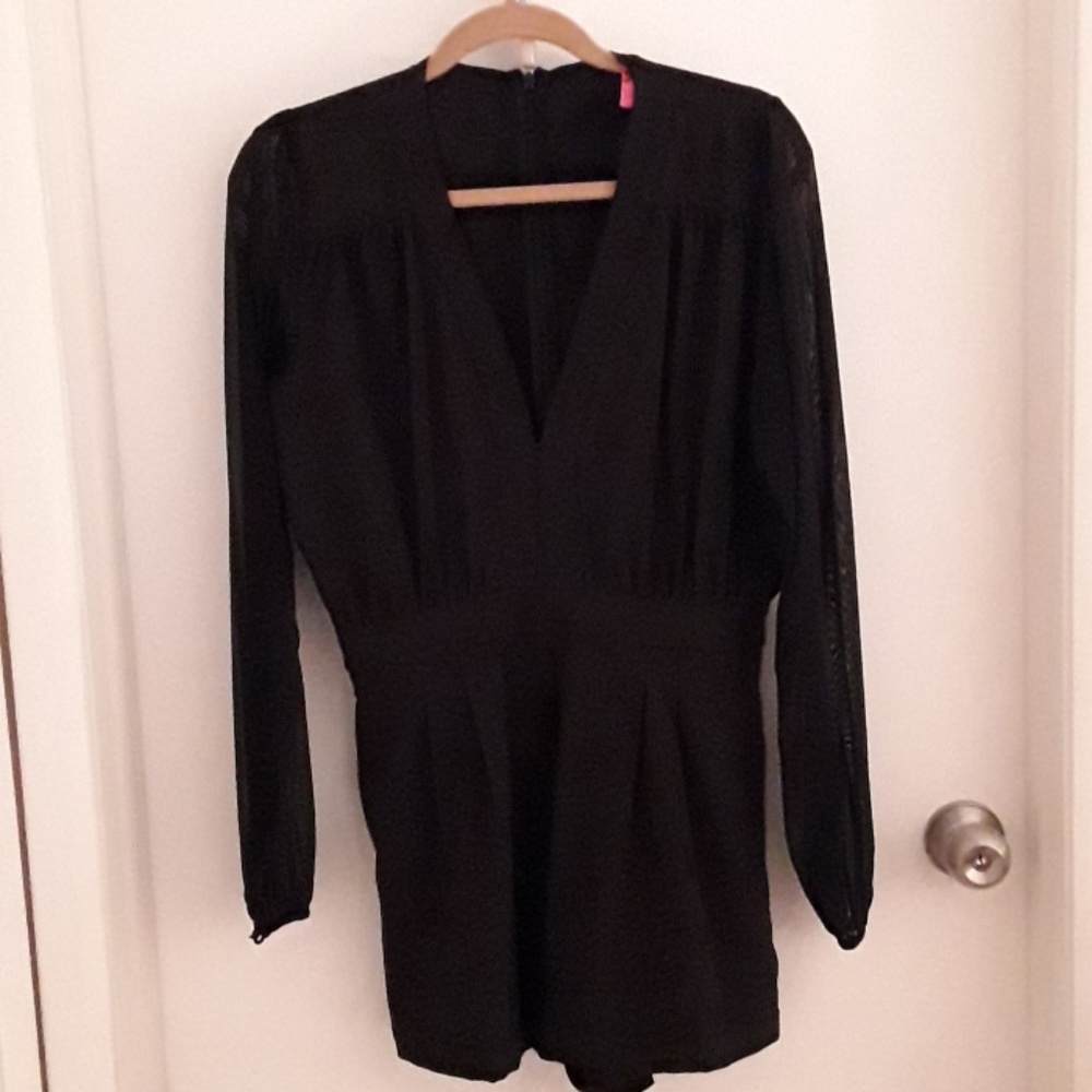 Black Short Jumpsuit with Sheer Sleeves